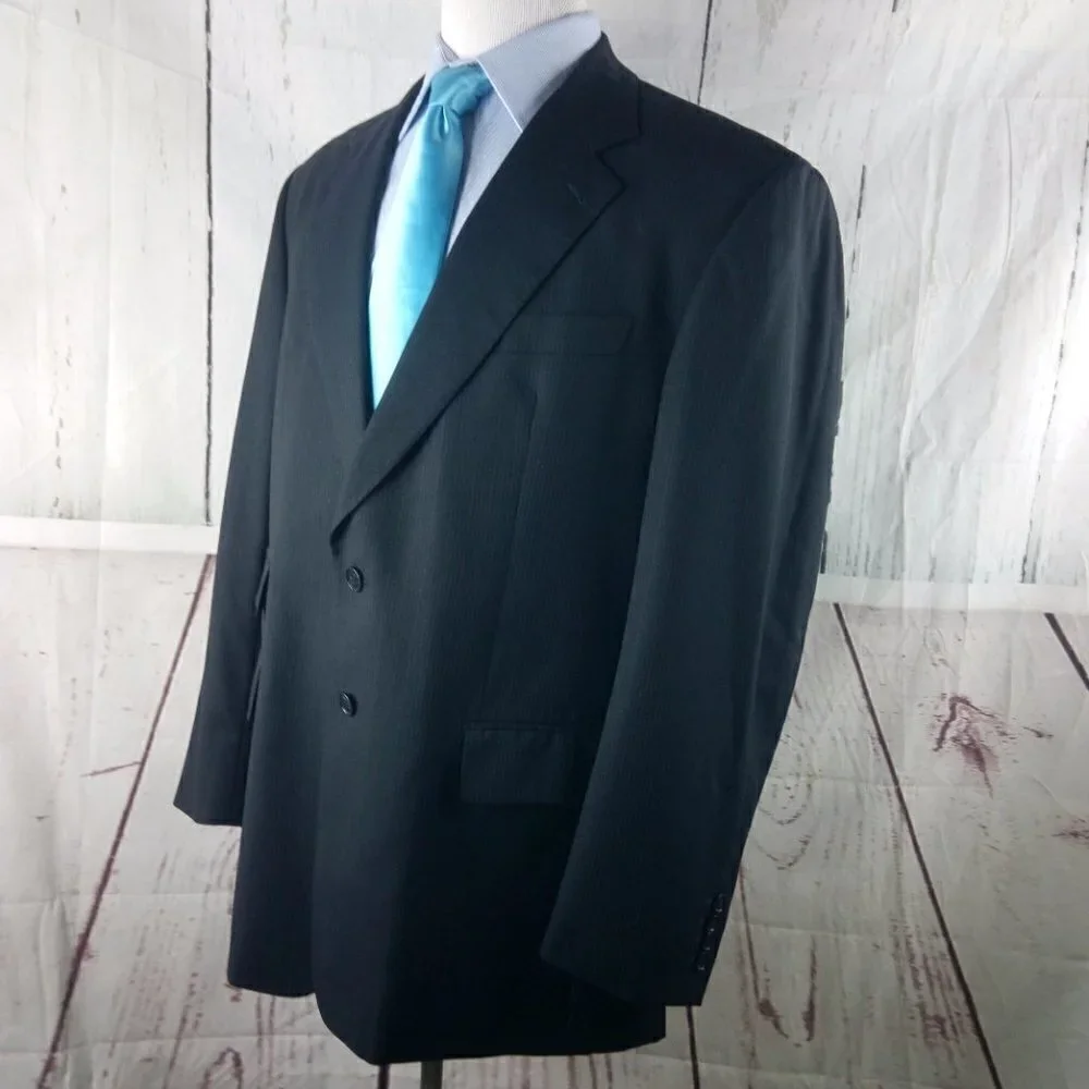 Martys Custom Tailor Super 150s 47L 2 Butn Charcoal Pinstripe Suit Blazer Jacket